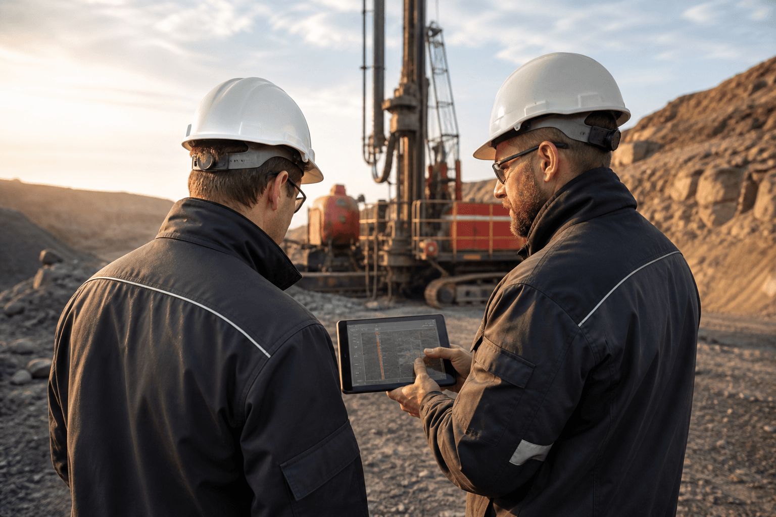 Engineering team reviewing drilling project information