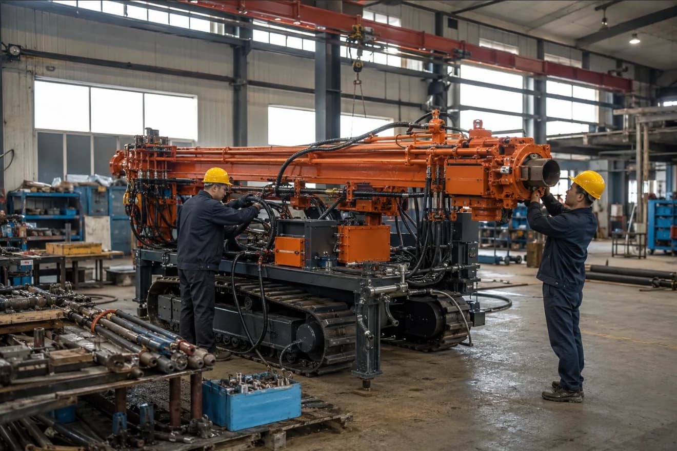 HEVRIG technicians assembling drilling equipment